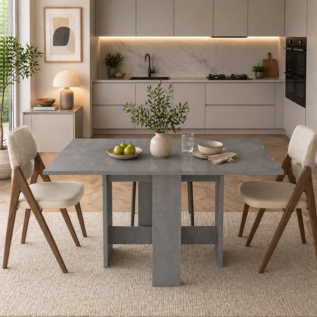 Shally Dogan Tavolo da Pranzo Estensibile, Consolle Allungabile Multiuso e Salvaspazio con Struttura Resistente in Legno, Apertura Semplice e Intuitiva, Ideale per Soggiorno, Cucina (Grigio)