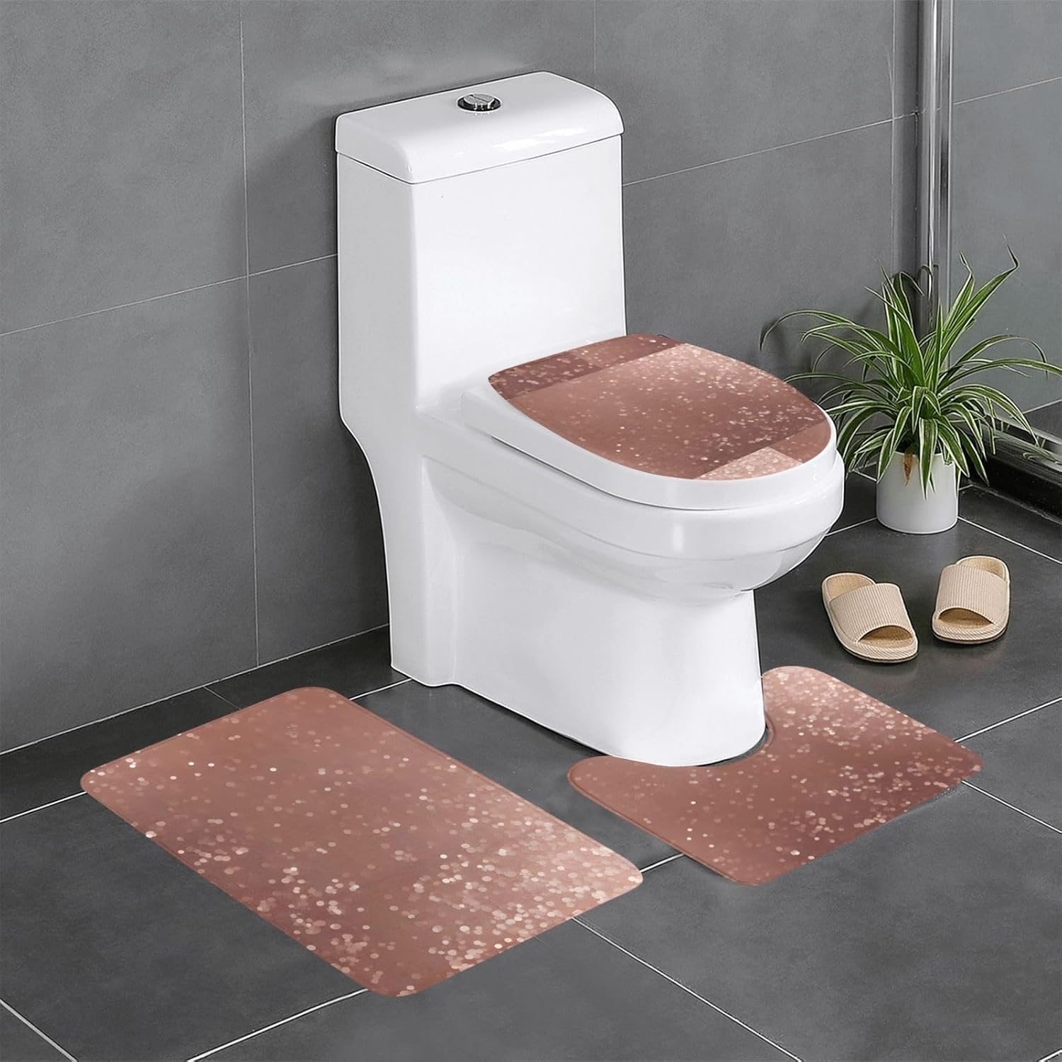 Wzywhj Rose Gold Glitter Print Bathroom Mat Set of 4 High Quality