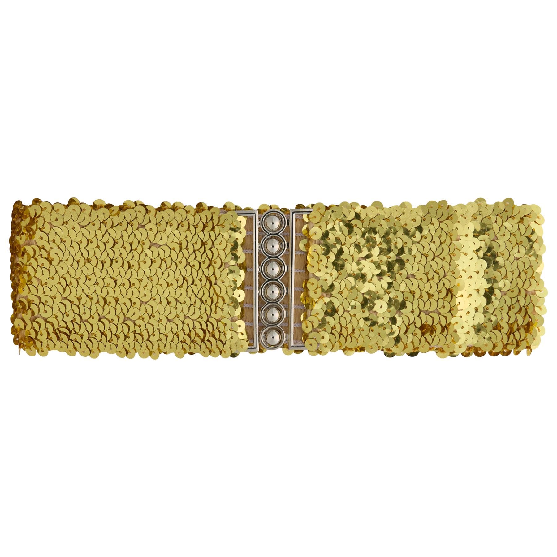 Ro Rox Sequin Stretch Belt - Sparkly Elastic Waist Belt for Dresses & Outfits, Gold, L-XL