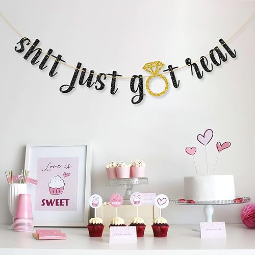 Miniatura 7 de Dalaber Cartel de Shit Just Got real divertido para boda compromiso despedida de soltera decoración de despedida de soltera