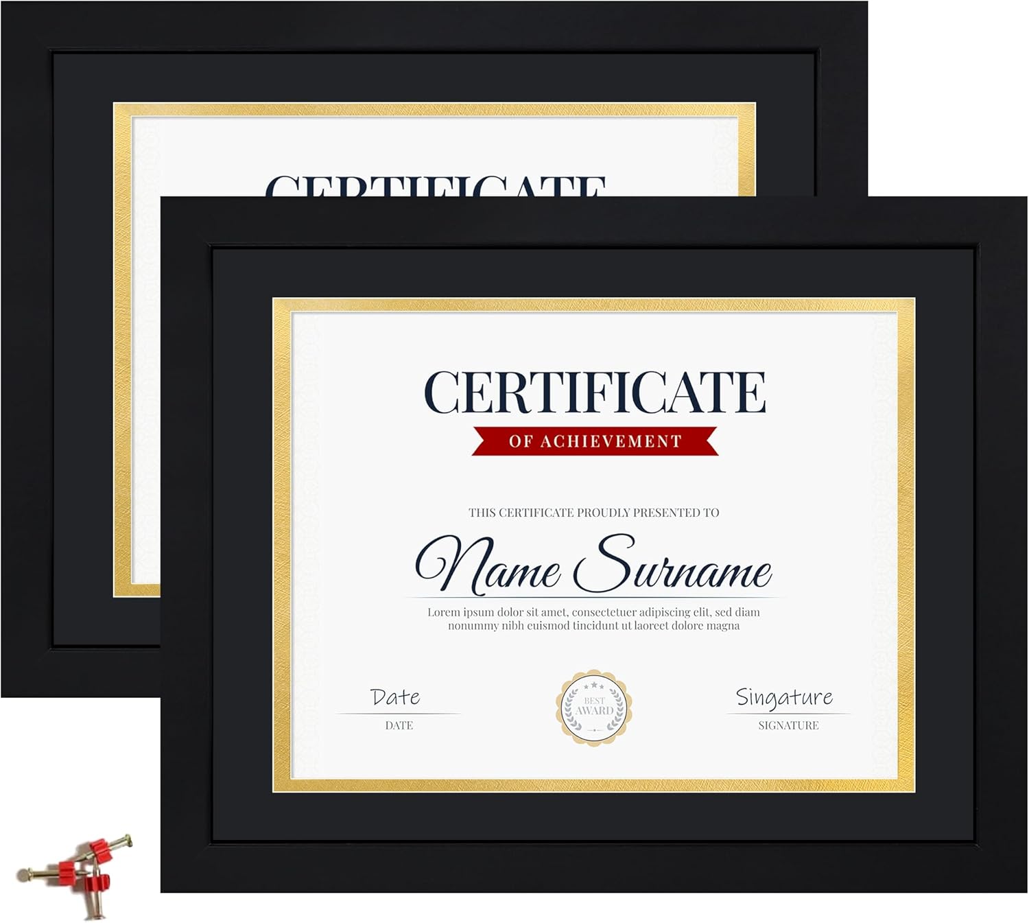 11x14 Picture Frame with Tempered Glass for 8.5x11 Certificate Frame with Mat, Document Diploma Award Degree Frame for Wall Hanging or Tabletop Display, Black, 4 Pack
