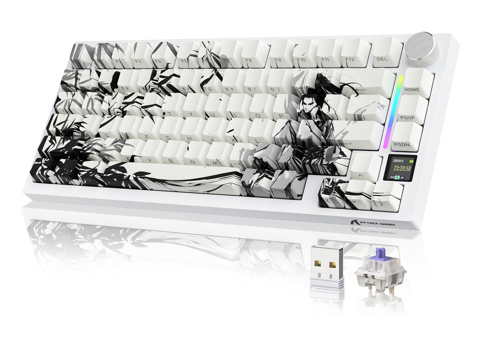 YINDIAO Ajazz AK820 Teclado Mecánico con Perilla,Diseño 75% ANSI,82 Teclas,Teclado para Juegos con Cable,5 Espumas Absorbentes de Sonido,Hot-Swap,Interruptor Azul,Luz Azul Hielo,para PC,Mac (Blanco) — view 21