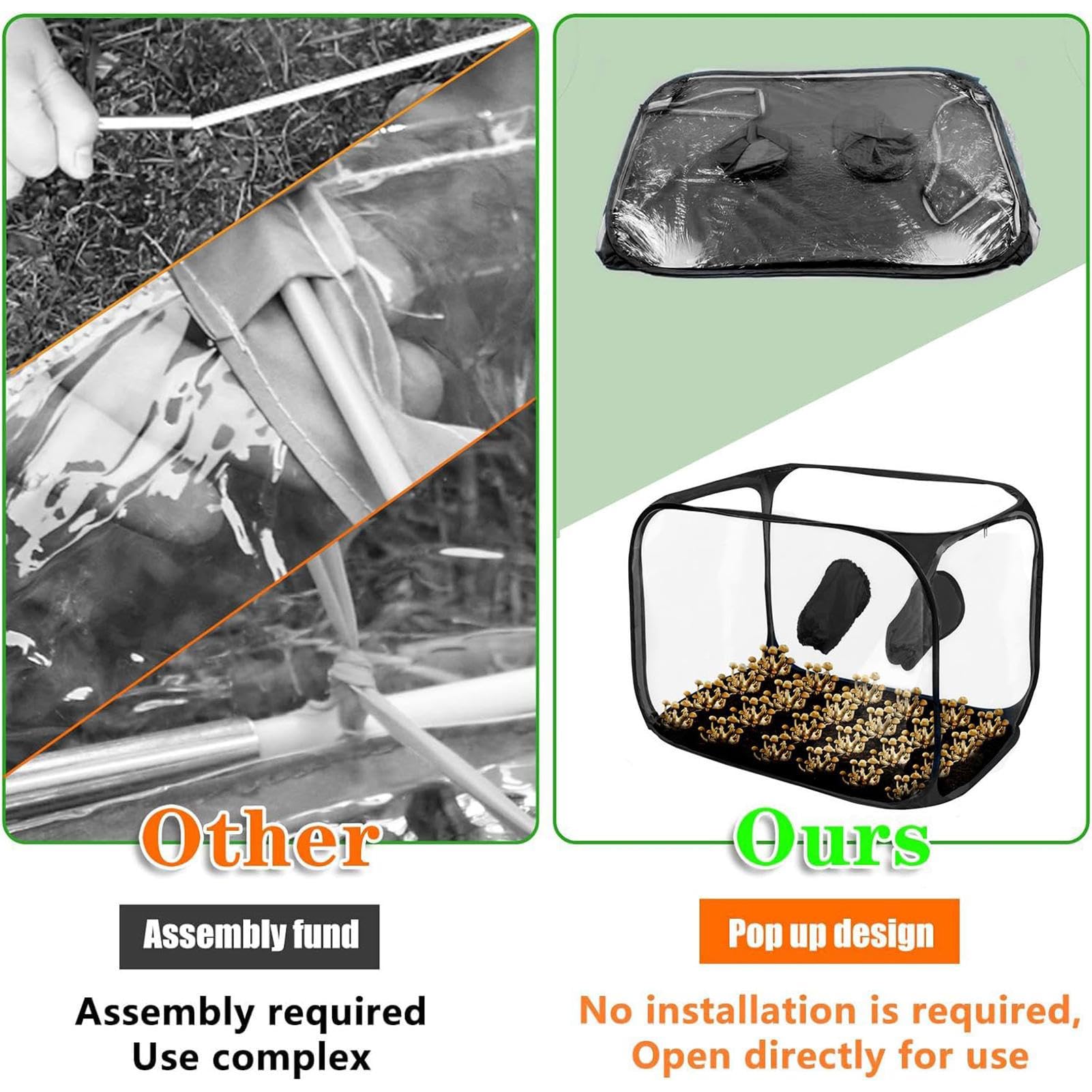 Cámara de Crecimiento De Setas - Cúpula Transparente Portátil, Caja De Transpirable | Cerca de Siembra Reutilizable De Apertura Ancha, Válvulas De Malla para El Apartamento, Producción De
