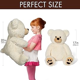 LotFancy Teddy Bear Stuffed Animals, 20 inch Cute Bear Plush Toy with Footprints, Plushies Gift for Kids Baby Toddlers on Baby Shower, Birthday, Christmas, Easter Decorations, Beige