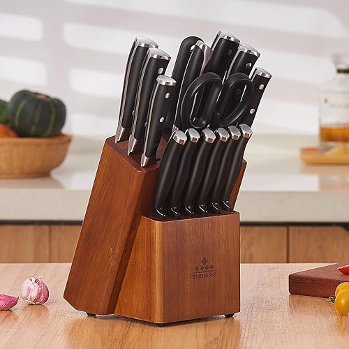 Miniatura 9 de ENOKING Bloque de cuchillos de acrílico y 15 ranuras, soporte para cuchillos de cocina sin cuchillos, organizador universal de almacenamiento de