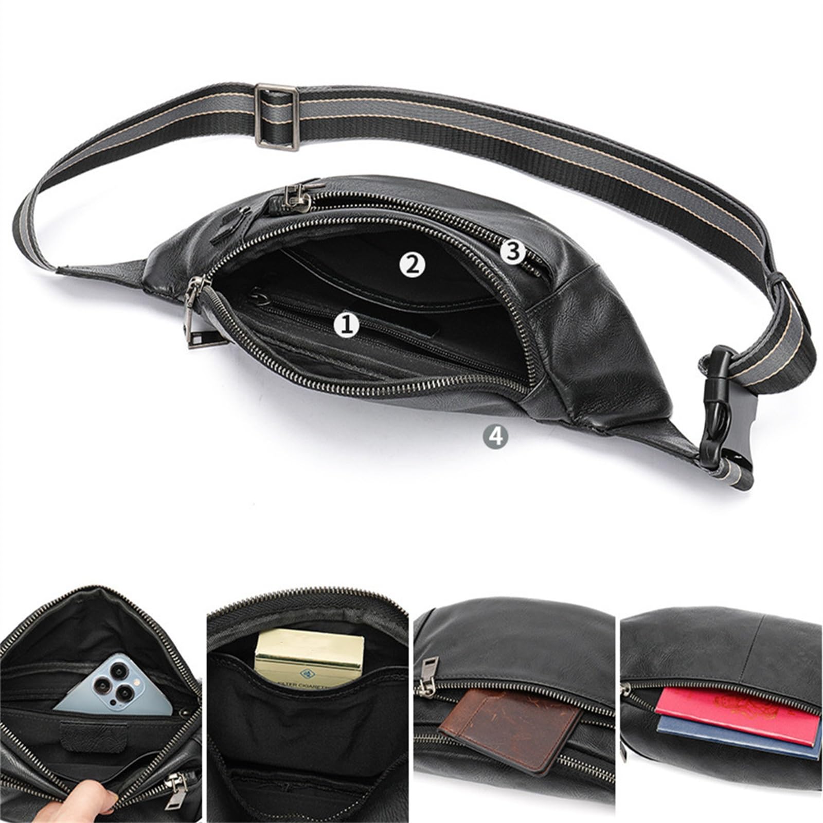 Męska nerka torba na telefon komórkowy męska torba na talię wielofunkcyjna duża pojemność prosta torba na talię męska torba crossbody, Czarny, 20x12x39cm