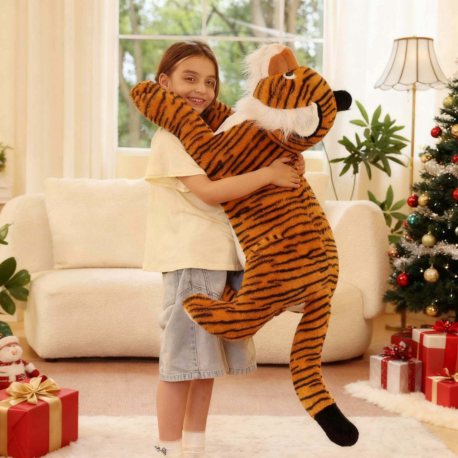 KERTA 43.3inch Giant Tiger Stuffed Animal, Hugging Soft Tiger Plush Body Pillow for Boys Girls, Realistic Large Stuffed Tiger Plush Toy Gift for Christmas Birthday Decor 3