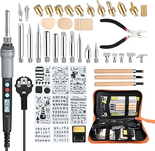 HANDSKIT 50 unidades Kit pirogravador de madeira, kit piro-gravadores elétrico 90 W LCD ecrã temperatura regulável 180 °C - 480 °C, soldador, pirografo profissional para madeira, gravação, soldagem