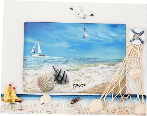 Garneck 5 pcs photo frame wooden beach Ornament decoraciones para salas de casa nautical picture frames beach themed decoration Nautical Photo
