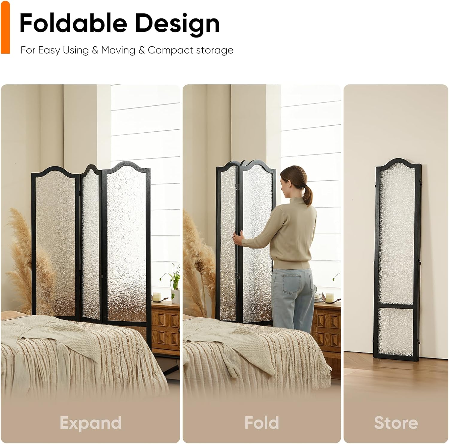 3/4 Panel Acrylic Room Divider Privacy Screen Translucent Folding Partition