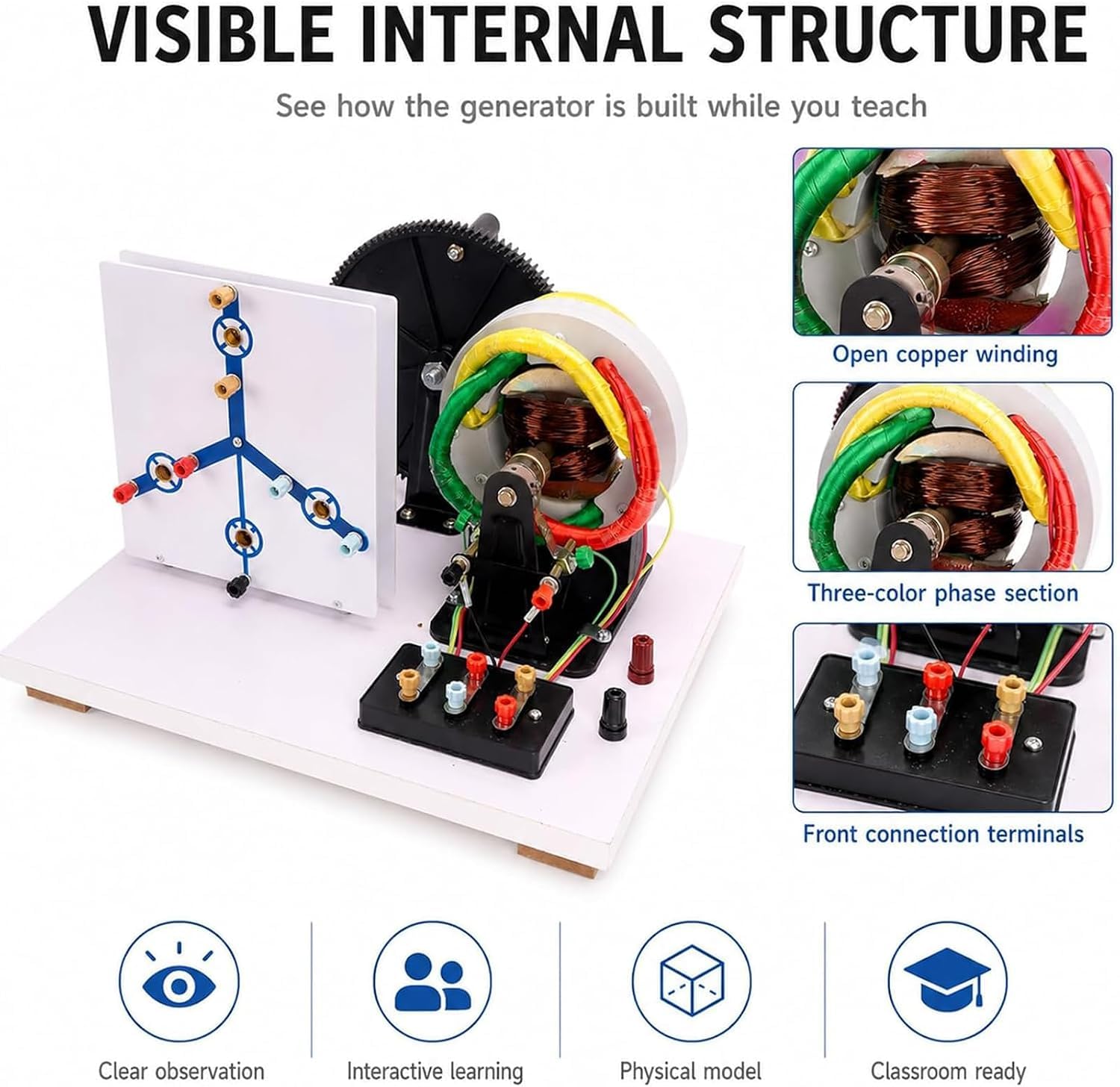 Generador Trifásico De Ca/CC, Modelo De Generador Eléctrico con Manivela, Kit De Experimentos De Física, Material Didáctico para Demostraciones En El Aula, Aprendizaje De Electricidad DIY.