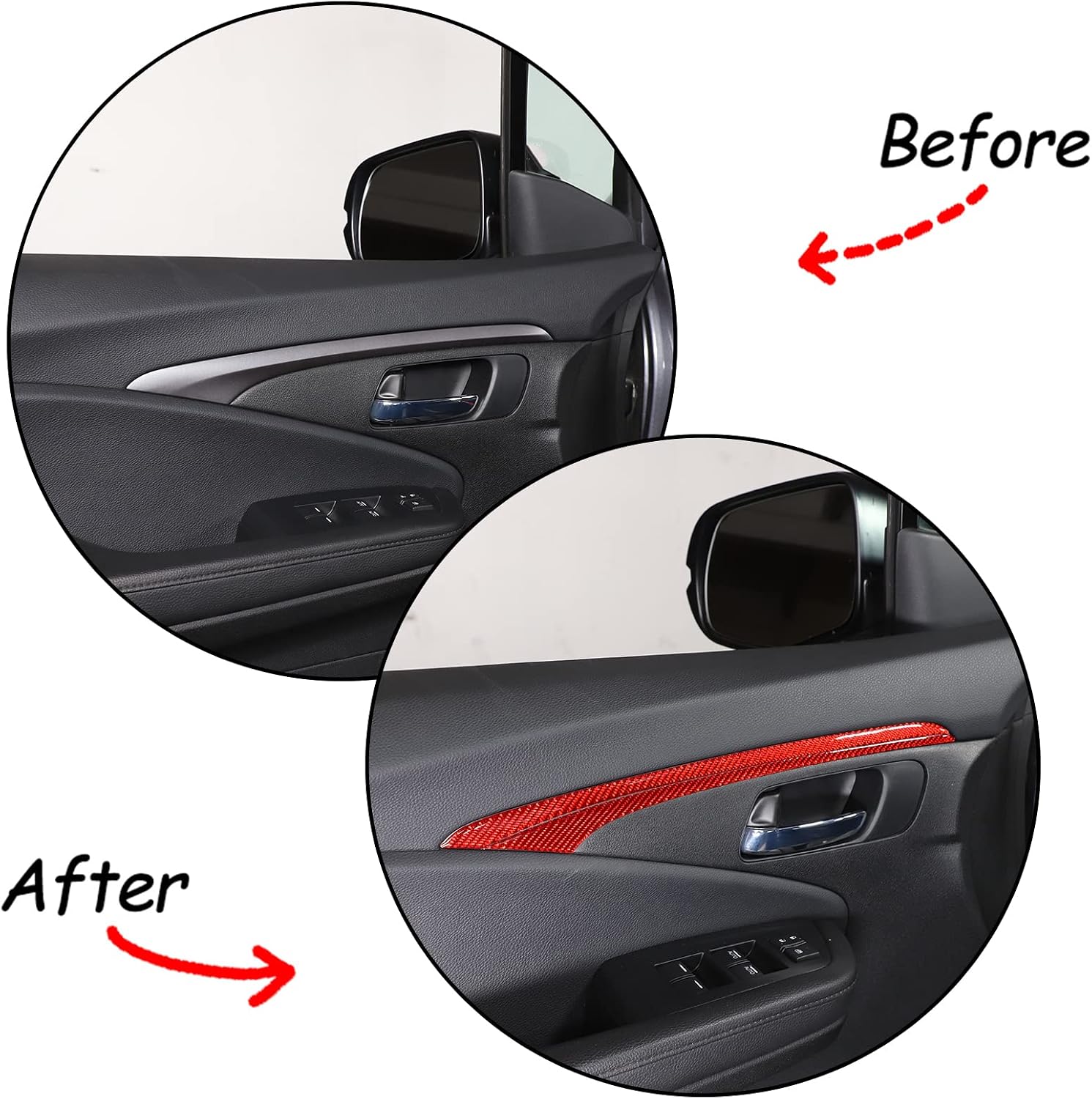 For Honda Pilot 2016-2022,Honda Ridgeline 2017-2023,Honda Passport 2019-2023 Soft Carbon Fiber Inner Handle Trim,Inner Door Bowl Outer Frame Decorative Strip Interior Accessories (Red Carbon Fiber)