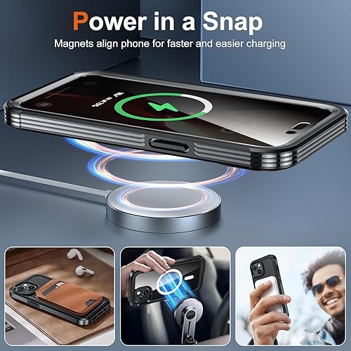 Miniatura 7 de Funda compatible con iPhone 15, protector de pantalla de privacidad integrado compatible con accesorios magnéticos, grado militar, a prueba de