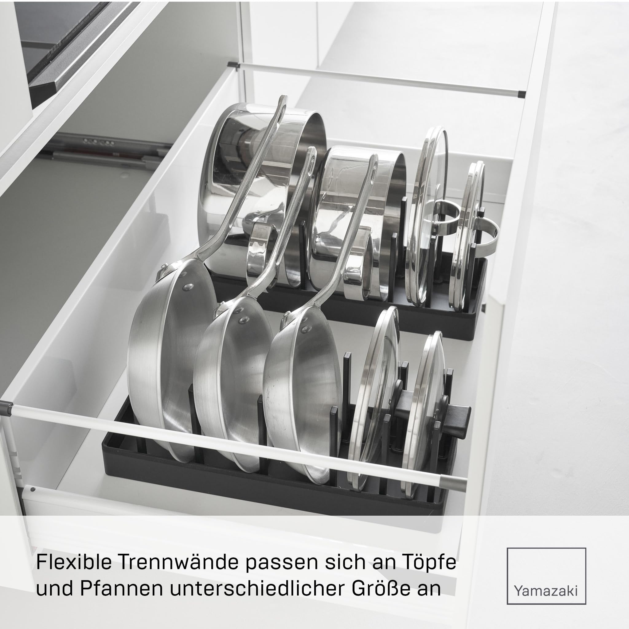 YAMAZAKI Tower Breitenverstellbarer Topf- & Pfannen-Organizer, schwarz