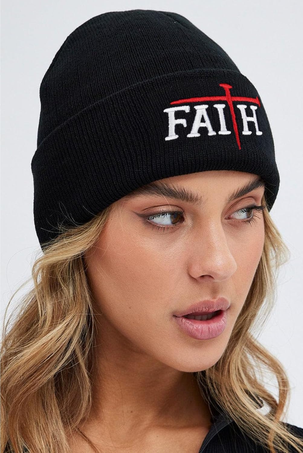 Christian Jesus Cross Beanie - Faith Winter Beanie Hats for Men Women - Religious Gifts for Christmas & New Years - Image 3