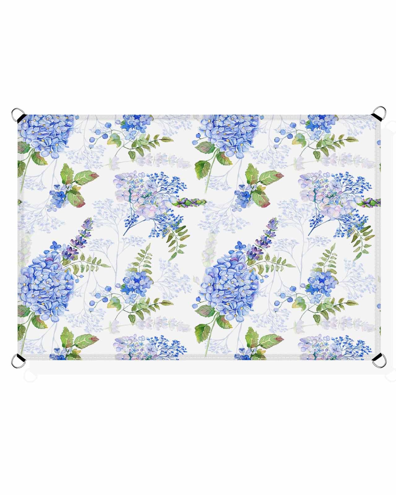 Boanket Sun Shade Sail 6.5' x 10', Blue Flower UV Block Sun Sails Shades, Spring Floral Watercolor SummerBotanical Shade Cloth for Patio Deck Terrace Garden Lawns Beach Backyard