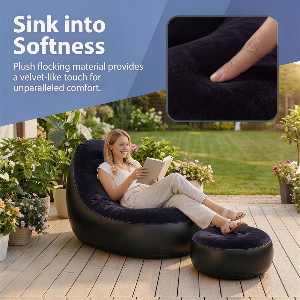 Divano gonfiabile con poggiapiedi, pouf gonfiabile, sedia gonfiabile, divano gonfiabile, poltrona gonfiabile per soggiorno, camera da letto, giardino (blu scuro)