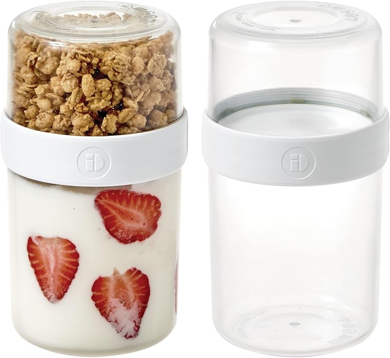 Recipientes medianos para comida Stack 'n Snack - Recipientes apilables para refrigerios - Juego de 2 - Transparente/Blanco
