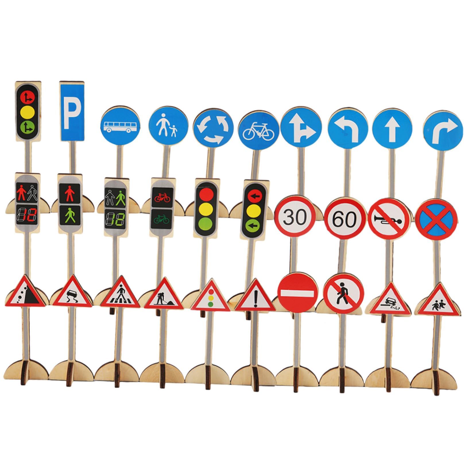 GARVALON Giocattolo Stradali in Legno per Bambini, Set 30, Gioco di Simulazione Sicuro per Veicolare e Apprendimento Precoce