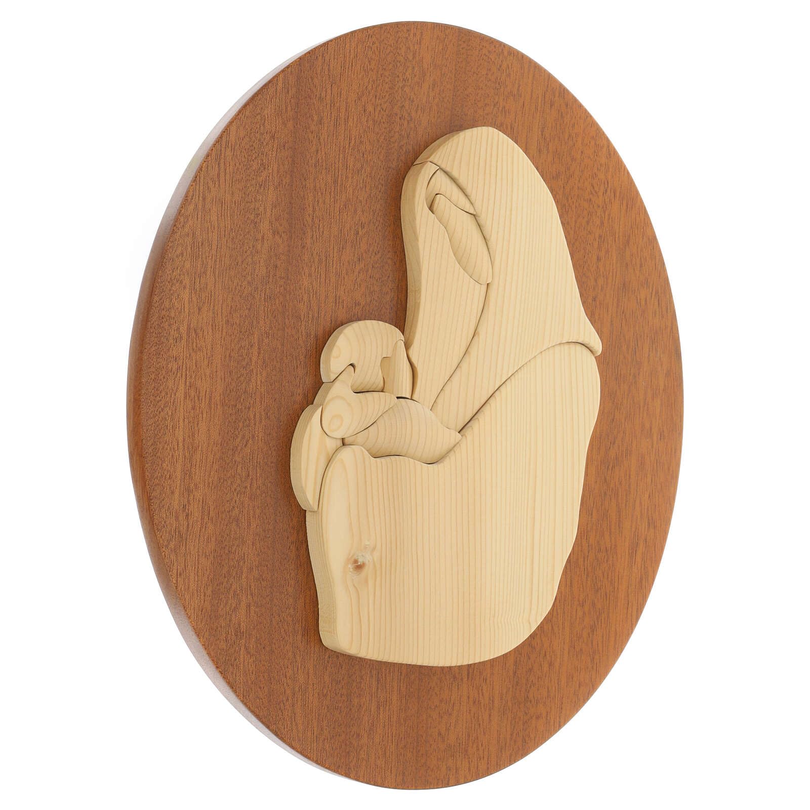 Oval bas-Relief of The Virgin with Child, Mahogany, 15x12 in