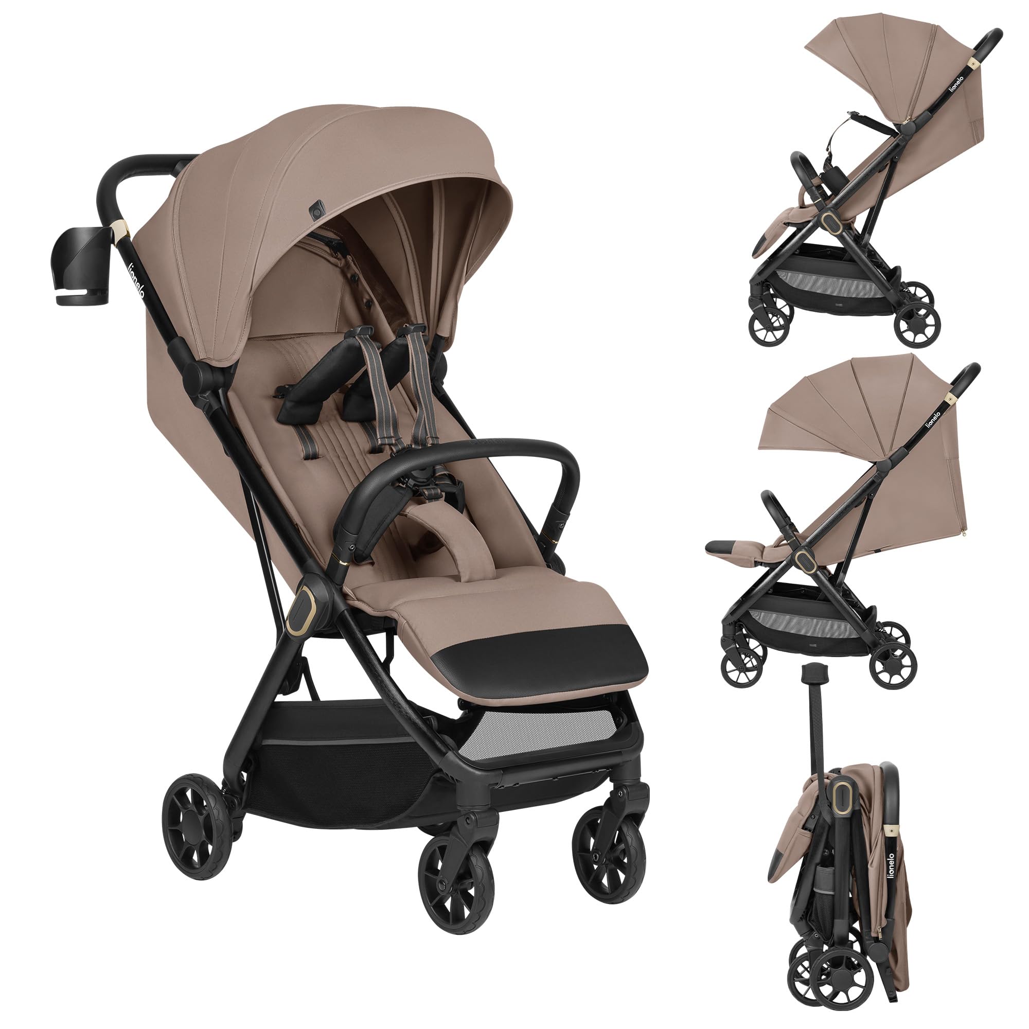 LIONELO Silla Paseo Ligera Bess hasta 22 kg de 6 m a 4 años Ruedas giratorias PU 360° Plegado con una Sola Mano, Respaldo Ajustable, Capota Impermeable Ligera 7,5 kg Cesta de la Compra | De 6 m a 4 años Ruedas Giratorias PU 360° Plegado con una Sola Mano,