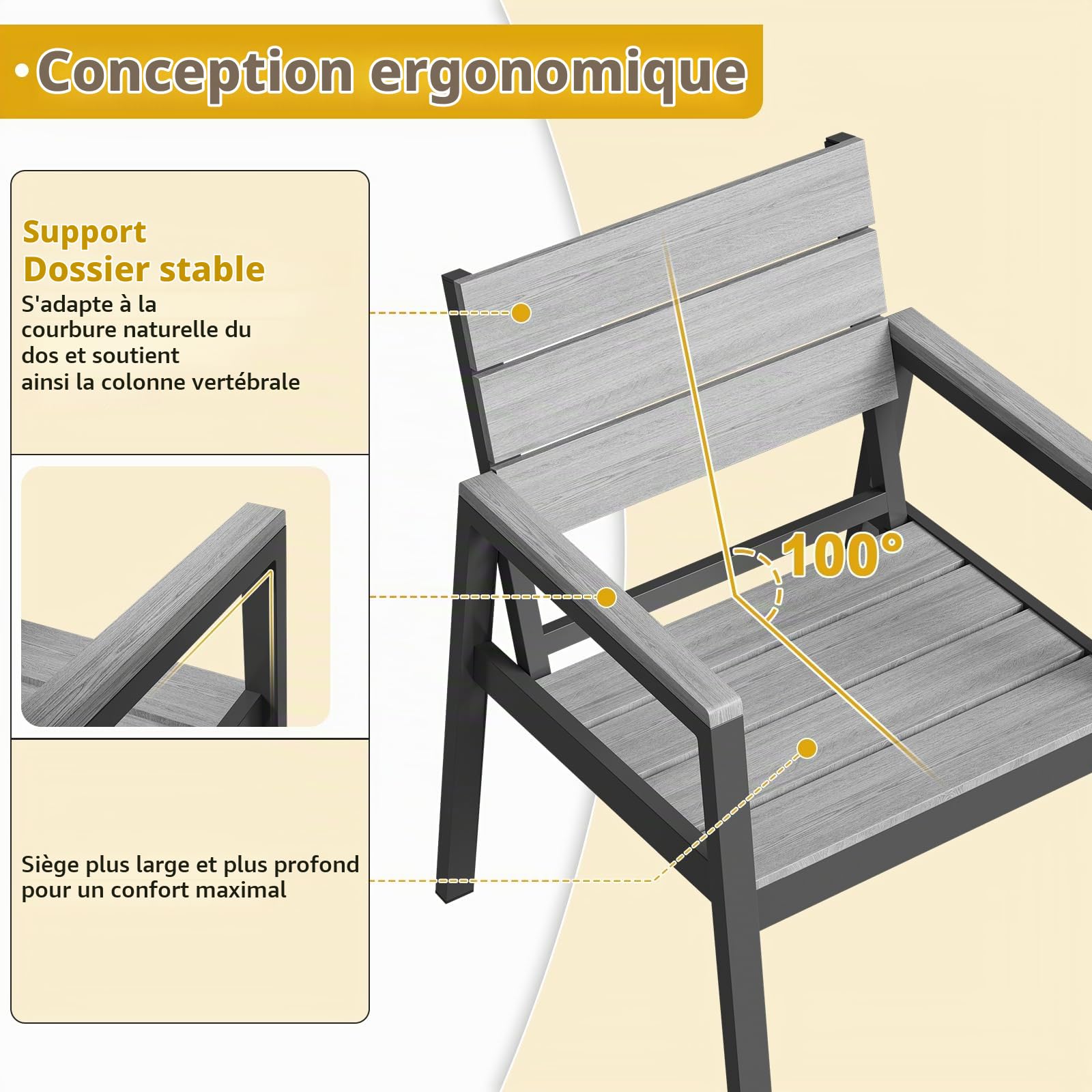 JUMMICO Chaise de Jardin Extérieur en Aluminium Aspect Bois - Antirouille, Facile à Nettoyer et Imputrescible, Charge Maximale 160kg, pour Jardin, Cour, Balcon