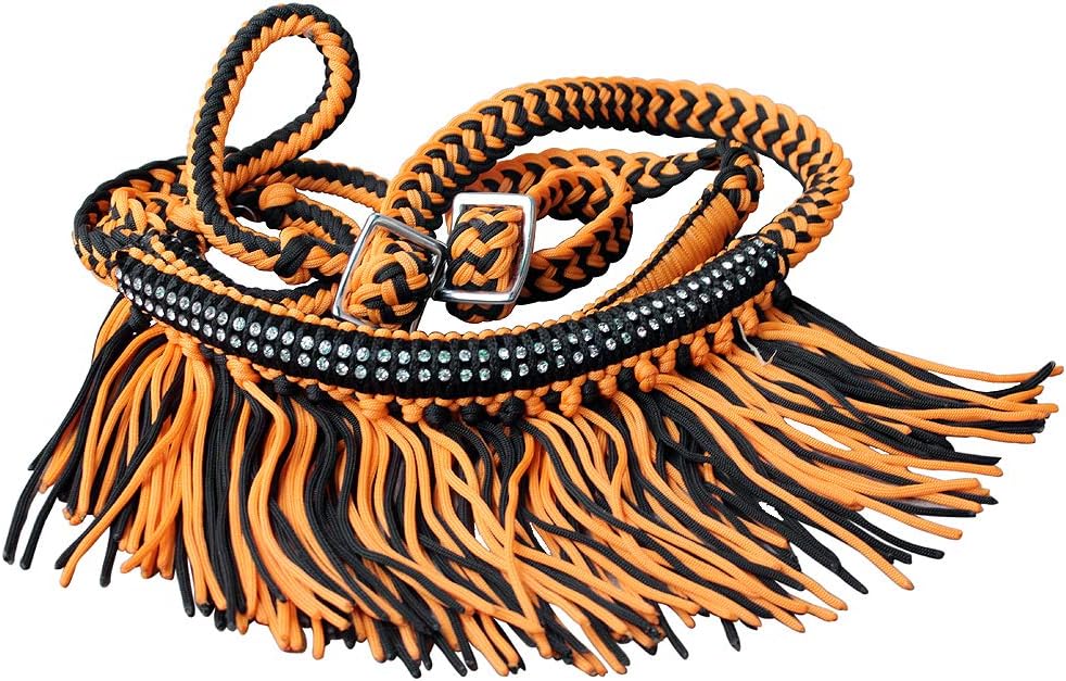 HILASON 1 X 8Ft Braided Barrel Horse Racing Reins Knots Fringe Crystal