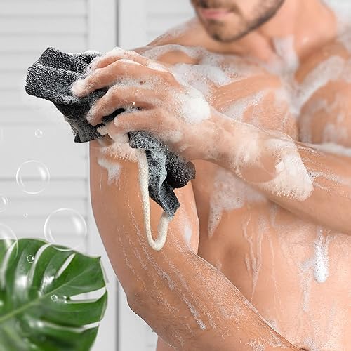 Miniatura 5 de MIG4U Exfoliante de espalda para ducha para hombres y mujeres, 2 correas de baño con asas, larga y resistente toalla exfoliante de lavado de células