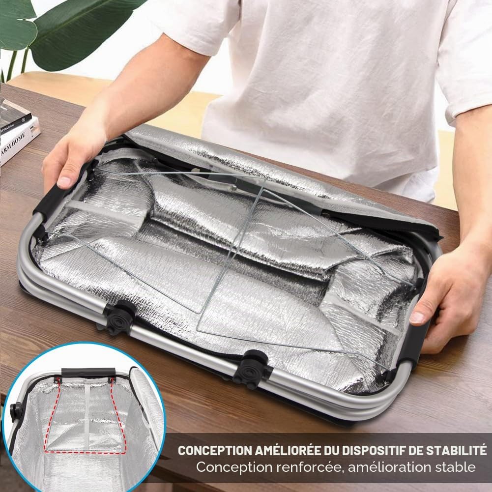 Panier Pique-Nique Isotherme 30L, Grand Sac Pliable en Oxford Réistant à l'Eau pour Pique-Nique/Shopping/Cadeau (Noir)