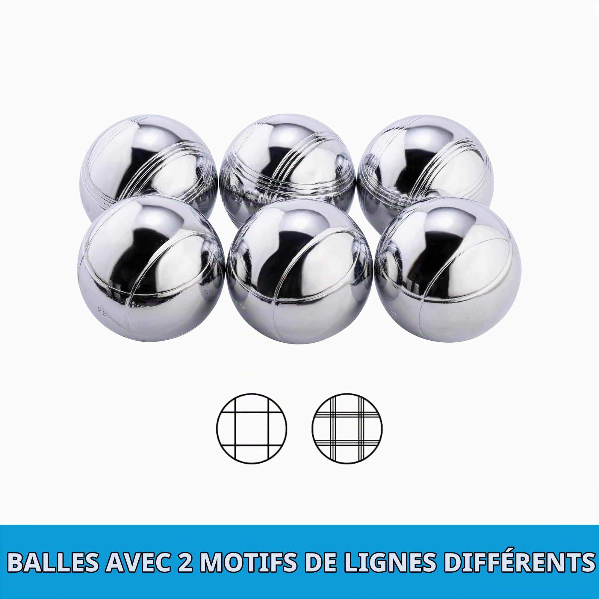 Boule De Petanque Chromee Lot De 6 Boules 74 Mm 720 G - Coffret Bois | Jeux Exterieur Adulte Pour 2 Joueurs - 2 Cochonnets Bois, Distance-Metre Aimant Ramasse Boules Magnetique Cadeau