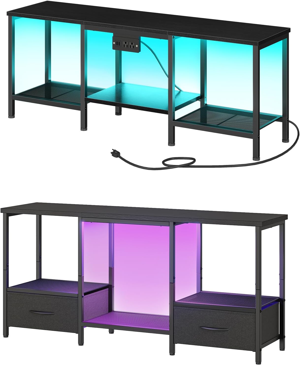 HOOBRO TV Stand with Charging Station to 55 Inches, LED Entertainment Center, Media TV Console Table with Open Storage Shelving for Living Room, Bedroom