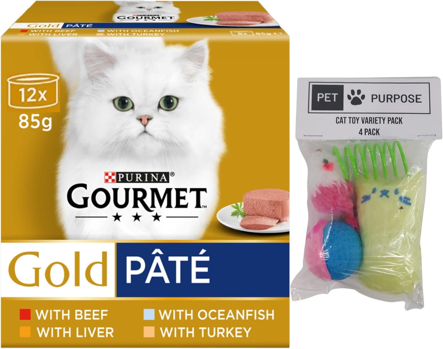 Pet Purpose Wet Cat Food Bundle Consists of Gold Pate Tinned Cat Food 12x 85g Comprising of 3x
