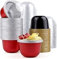 Vista 1 de Hacaroa 100 Pcs Aluminum Foil Baking Cups with Dome Lids, 6 Oz Disposable Cupcake Liners Ramekins, Reusable Mini Muffin Case Dessert Containers for