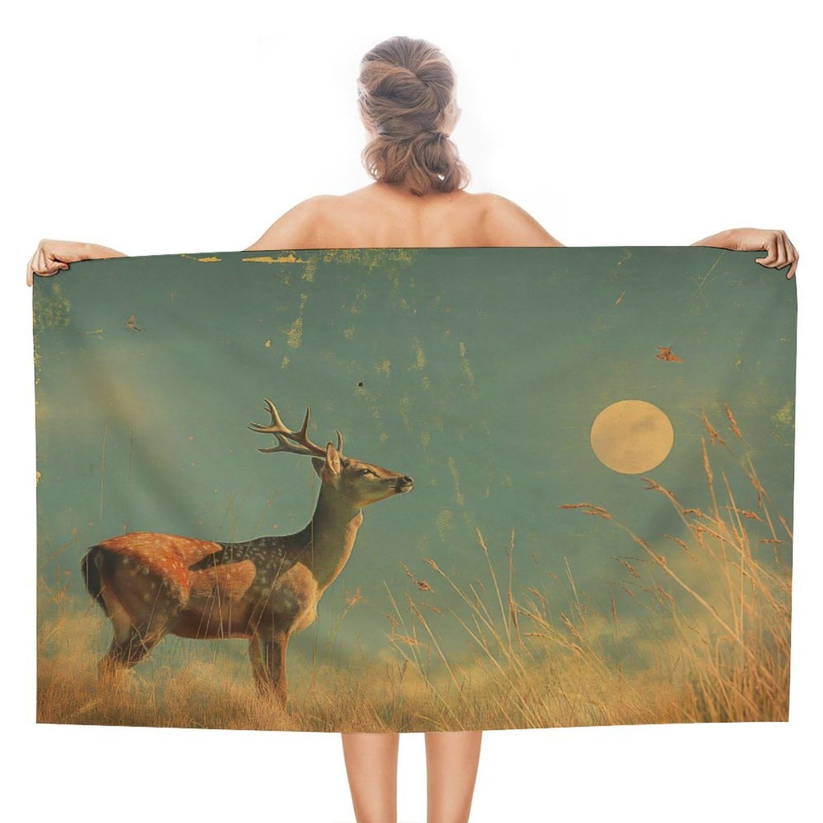 Serviette de plage séchage rapide motif cerf pour vos séances de yoga et sorties piscine