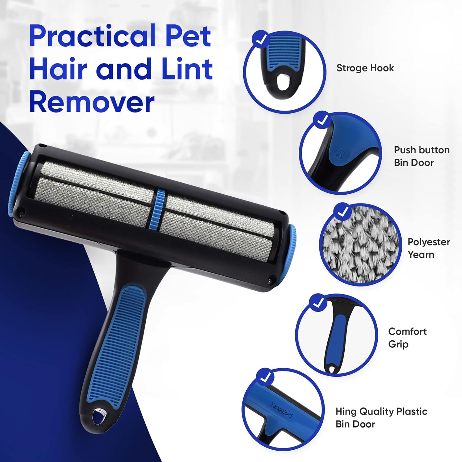 Dog Hair Remover for Couch,Lint Roller for Pet Hair - Pet Hair Remover for Couch, Carpet, Car & Clothes - TangoBird Lint Roller for Pet Hair, Cat Hair Remover, Reusable Lint Rollers for Pet Hair