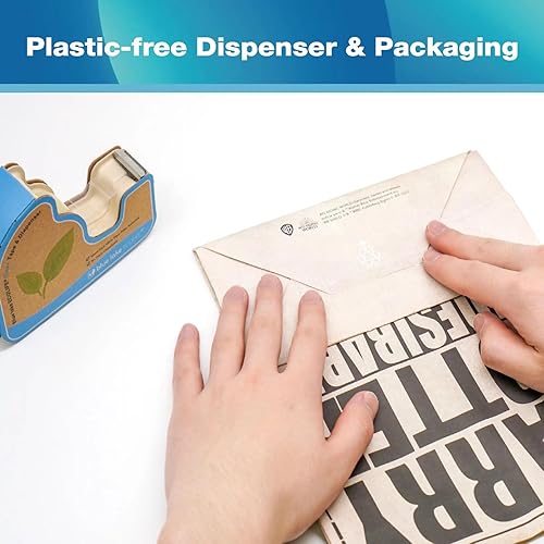 Miniatura 5 de Blue Lake ECOLIFE Dispensador de cinta sin plástico con 4 rollos de cinta transparente de 34 pulgadas x 630 pulgadas, escritorio dispensador de