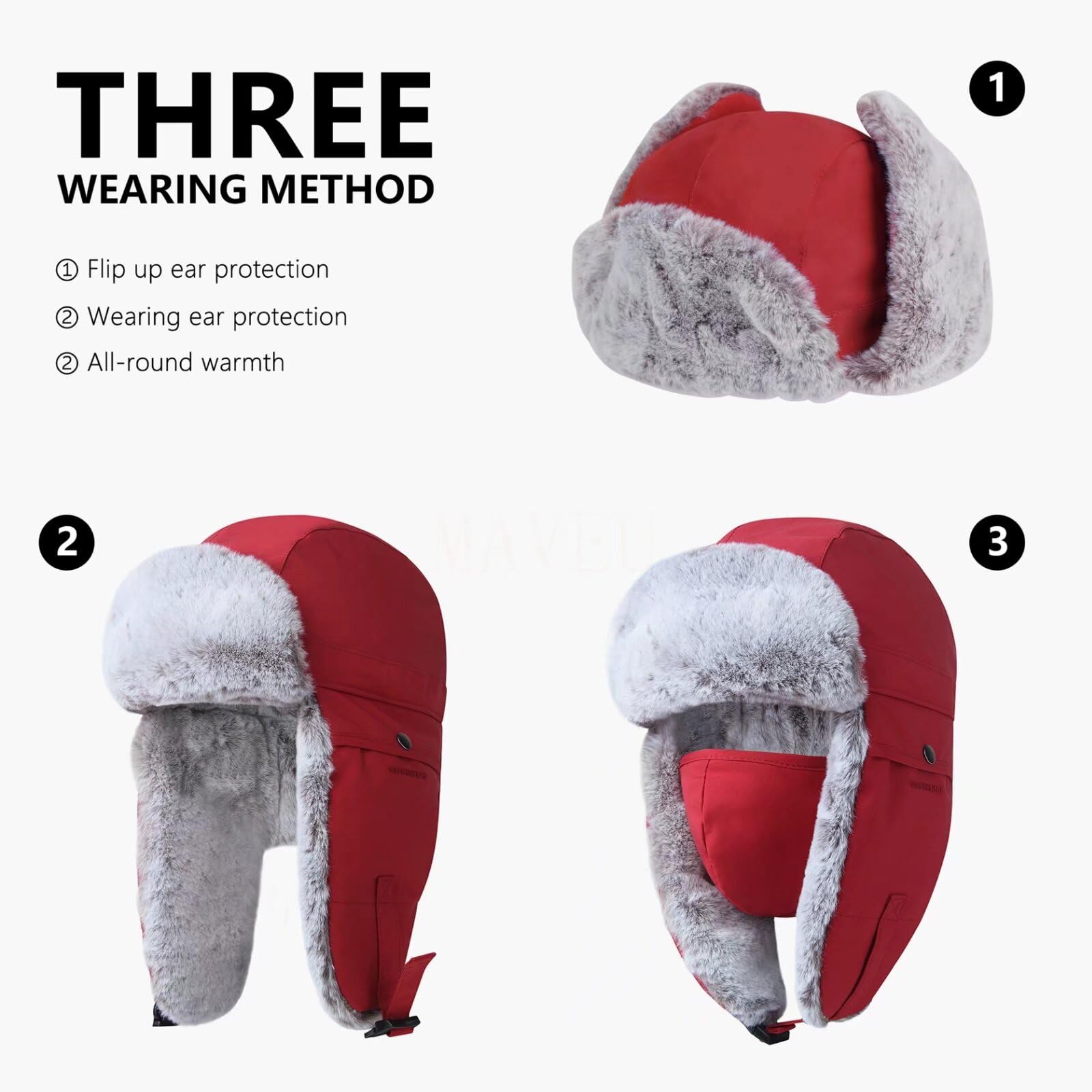 GADIEMKENSD Chapeau de Trappeur Ushanka d'hiver avec Rabat d'oreille et mentonnière Unisexe