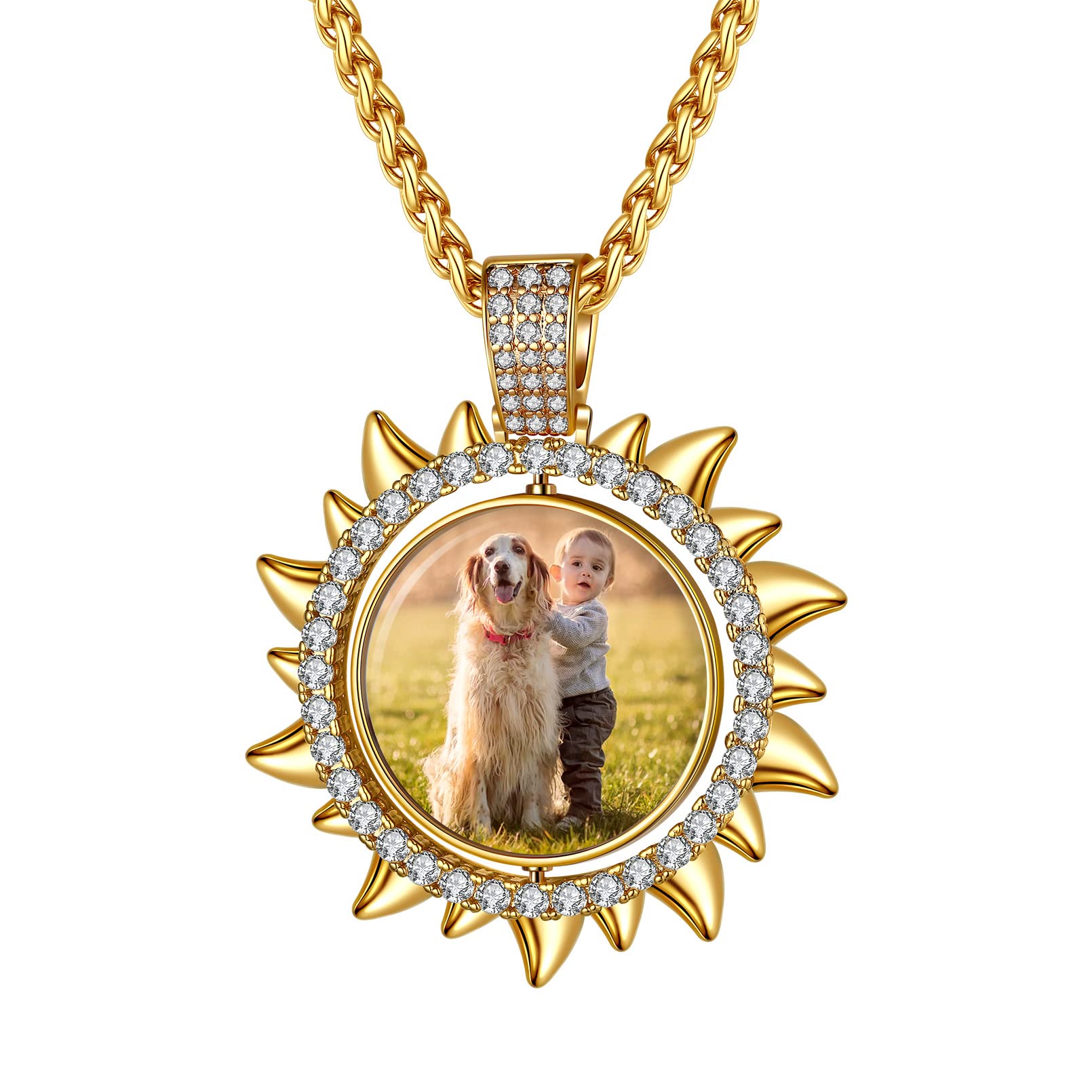 Custom4U Picture Necklace Personalized Photo Circle Chain for Men Women