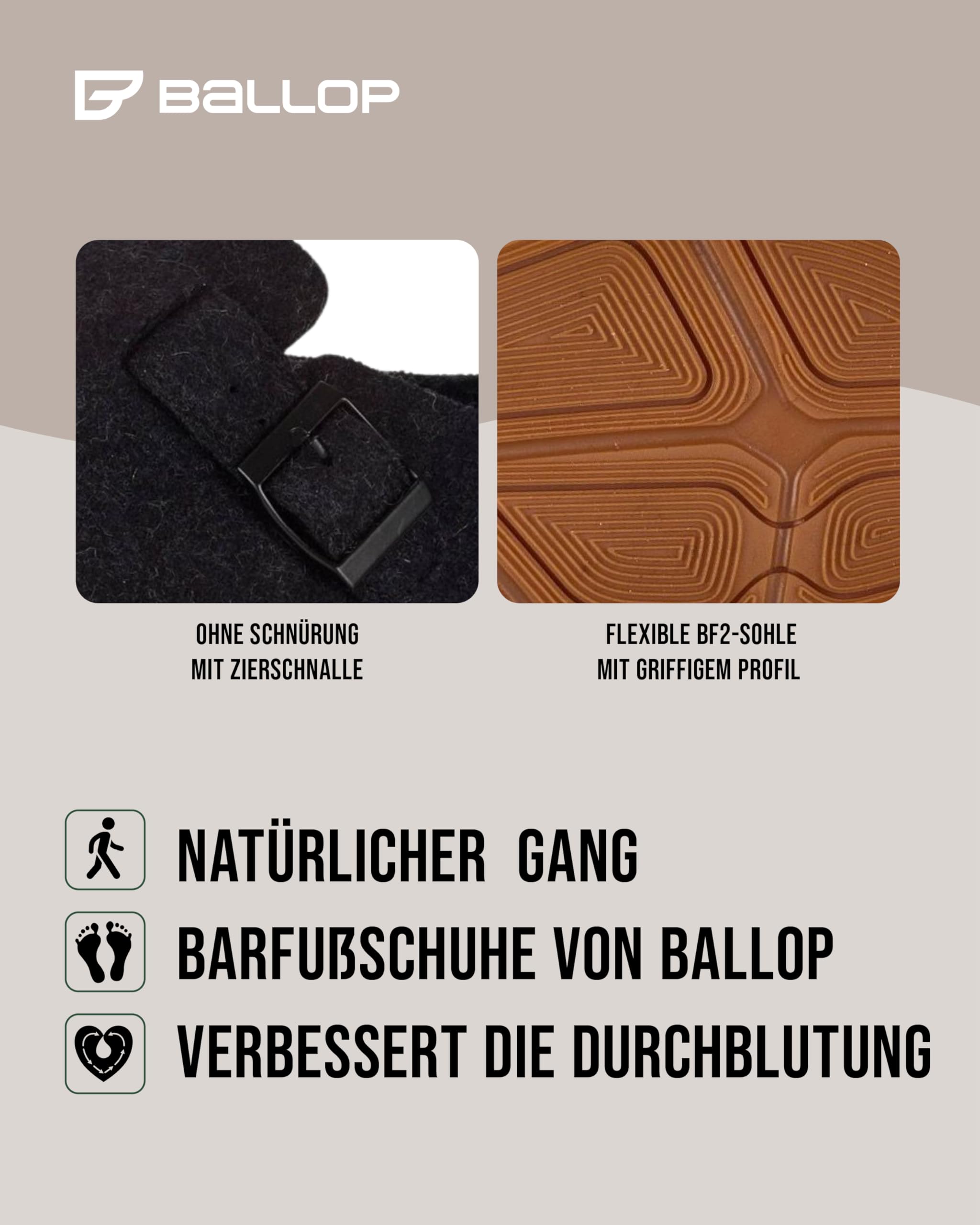 BALLOP Snuglo Barfuß Hausschuhe für Damen & Herren Schwarz – Vielseitig für Drinnen & Draußen mit Wolle, Natürliches Laufgefühl