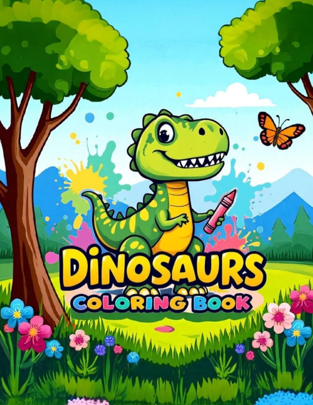Dinosaur Coloring Book: Adorable Kawaii Dinosaurs in Nature Landscapes: Cute and Easy Coloring Pages for Kids and Toddlers