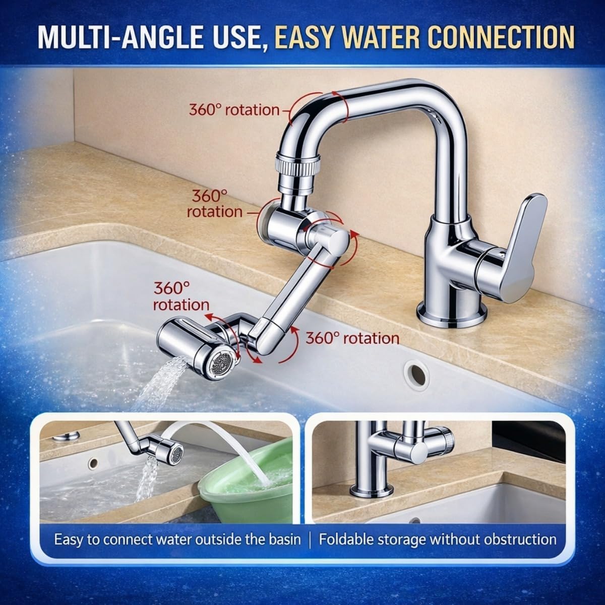 Prolunga per Rubinetto Girevole A 1080° con Getto Nebulizzante per Il Viso Verso Lalto, 4 modalità di Erogazione Dellacqua E Filtro Integrato, Aeratore per Lavello da 2pcs