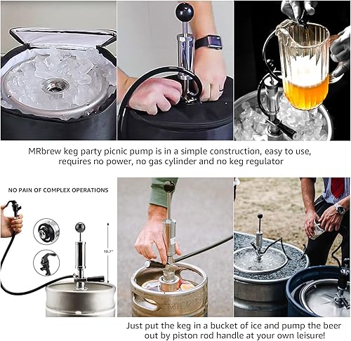 Miniatura 4 de MRbrew Bomba de fiesta de barril, bomba de mano de barril de cerveza con sistema D americano, bomba de picnic de 4 pulgadas con grifo de cerveza y