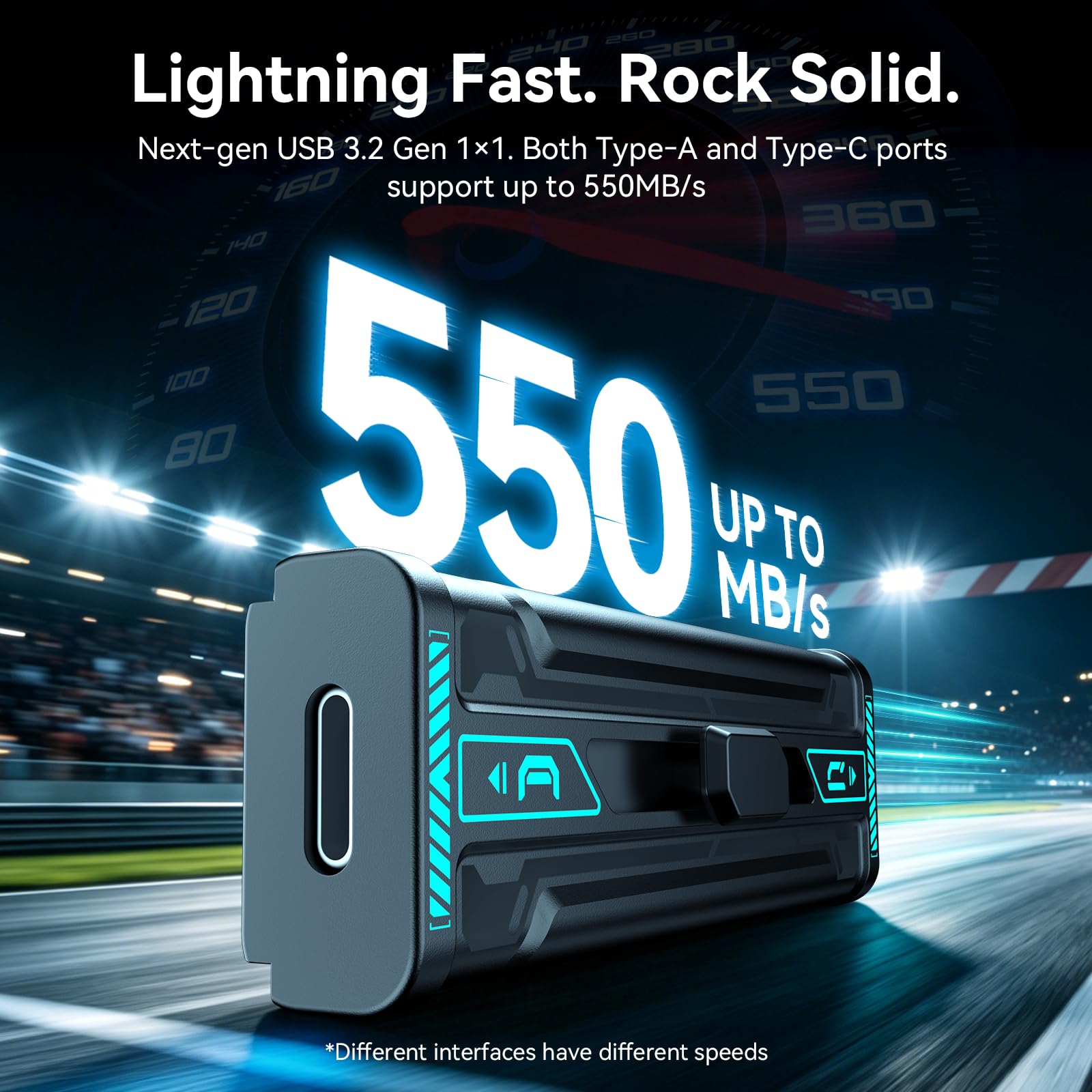 Fikwot WU350 SSD Portatile 256GB, Unità ad Alte Prestazioni fino a 550 MB/s, Doppio Connettore USB 3.2 Gen 1 e USB-C, Compatibile con iPhone, Android, Mac e PC