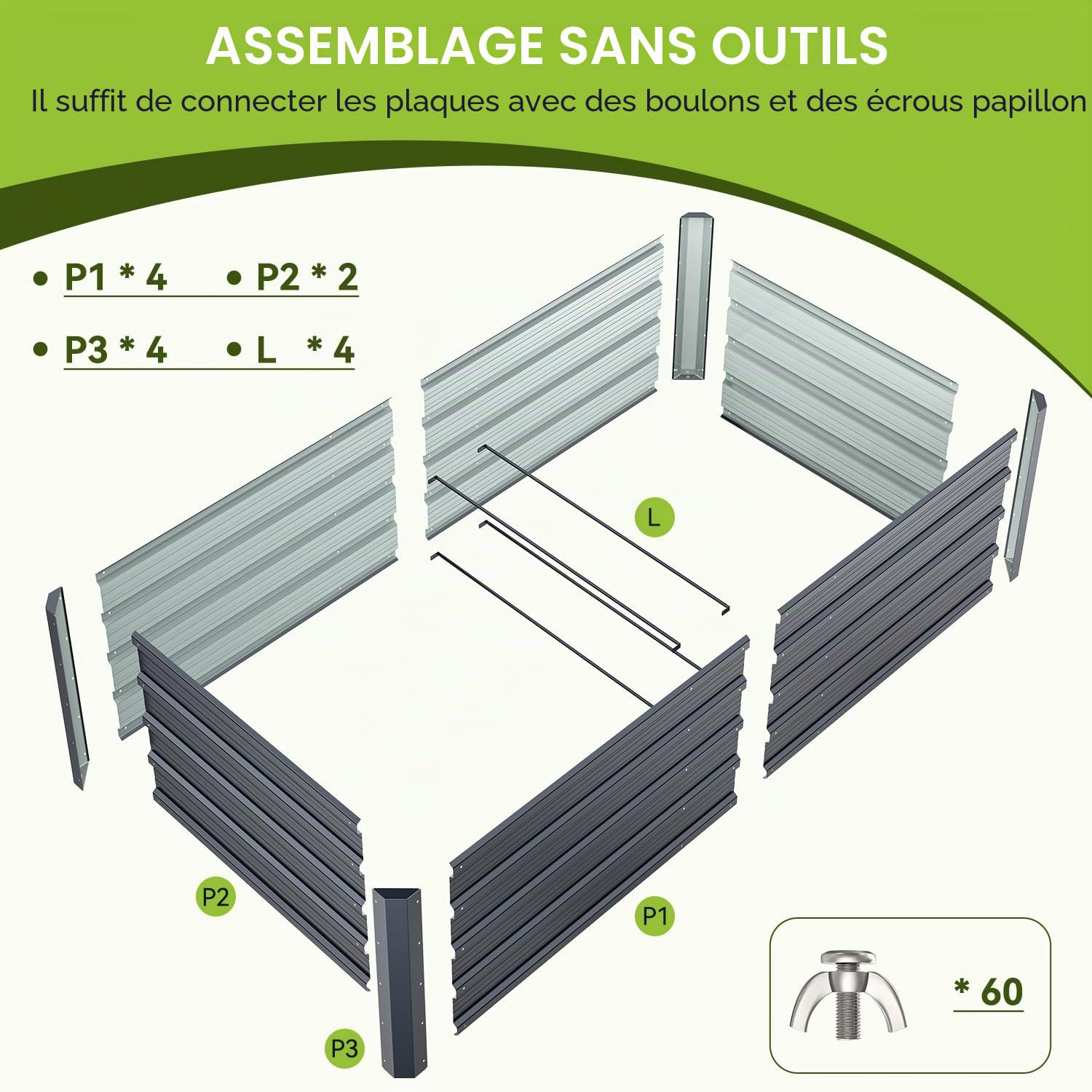 Ohuhu Jardinière surélevée en métal pour l'extérieur, 1,8 x 0,9 x 5,6 m, bac de plantation en acier galvanisé renforcé antirouille, 100 % non toxique, grande capacité de 7,5 m, pour cultiver des