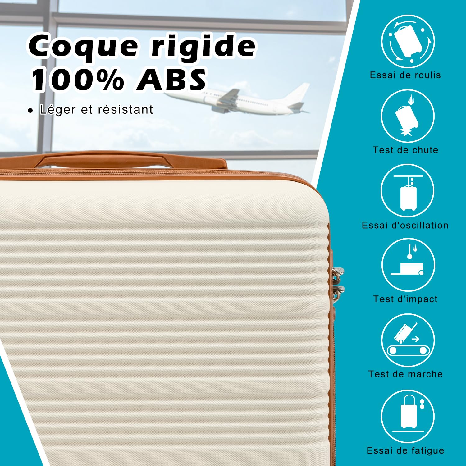 COOLIFE Valise Cabine 55x40x20 Easyjet Bagage Cabine Coque Rigide ABS Serrure TSA 4 Roues Pivotantes 360° Blanc Marron