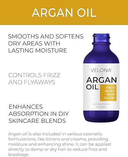 Miniatura 2 de velona Aceite de argán  2 onzas líquidas (con gotero)  100% puro y natural  Aceite de Marruecos  Cuidado de la piel, cuerpo y cara  Protector de