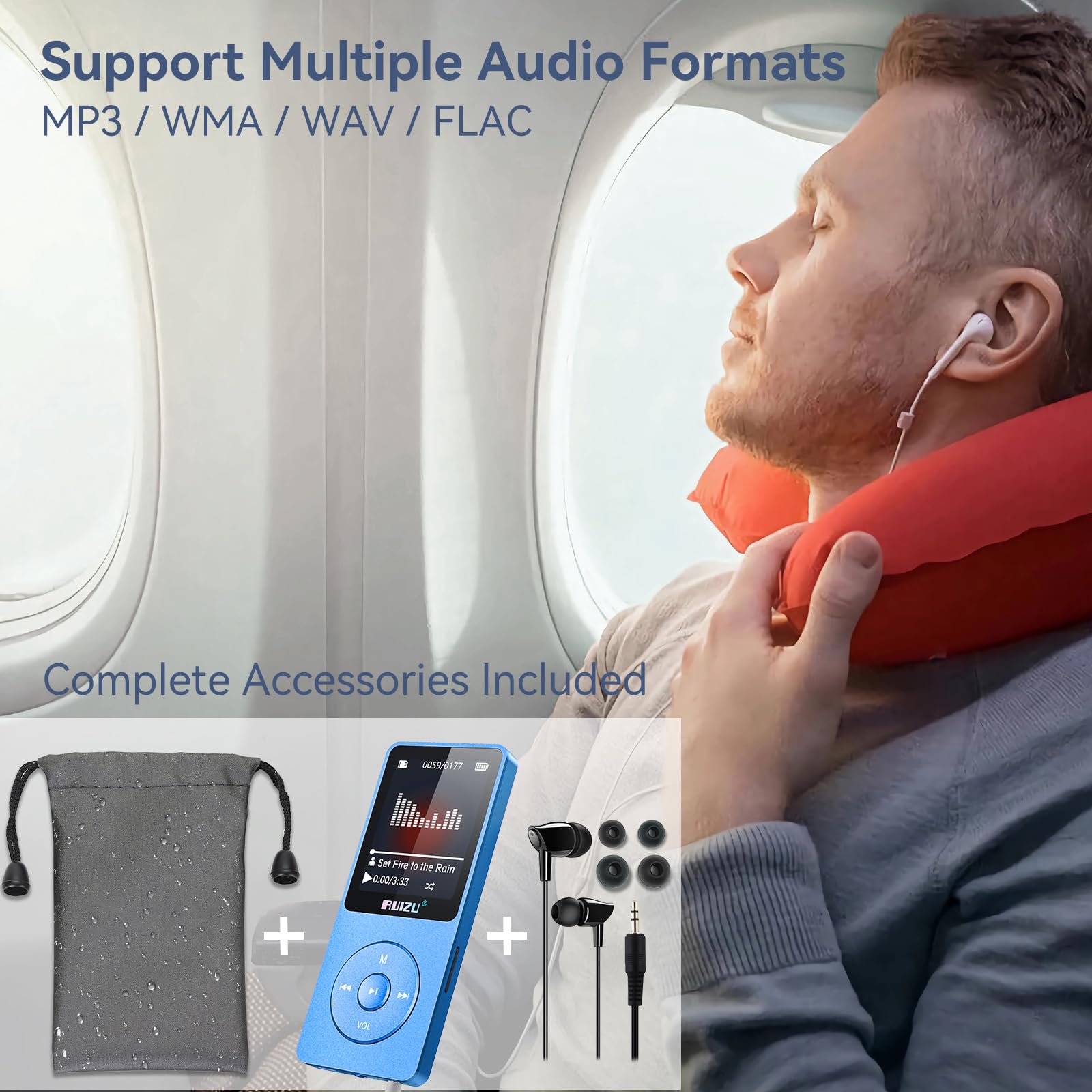 RUIZU Lecteur MP3 64Go Bluetooth 5.3 Portable avec Touches Physiques