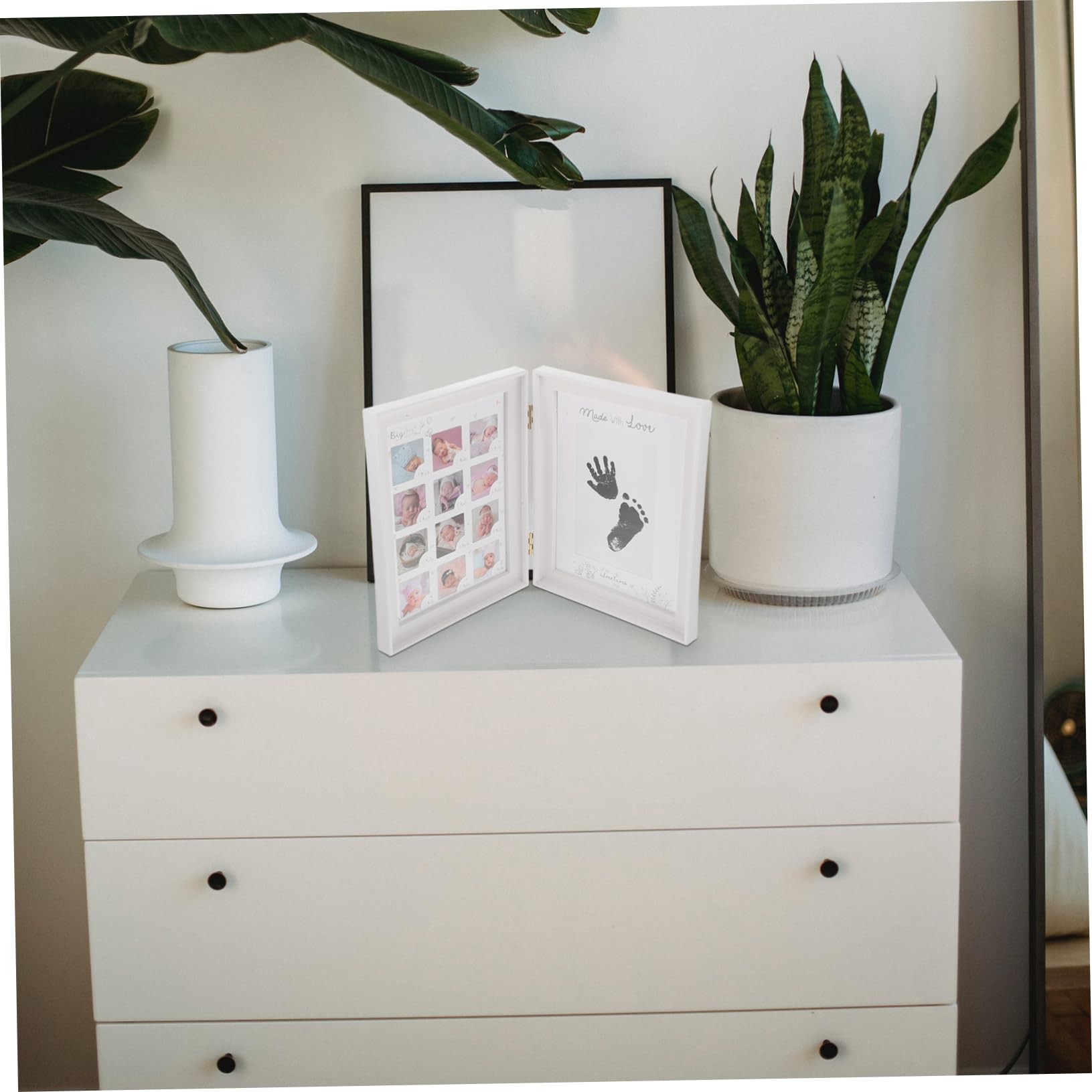 ULDIGI Photo Frame Handprint and Footprint Keepsake Display for First Year Memories and Cardboard Material for Nursery Decor and