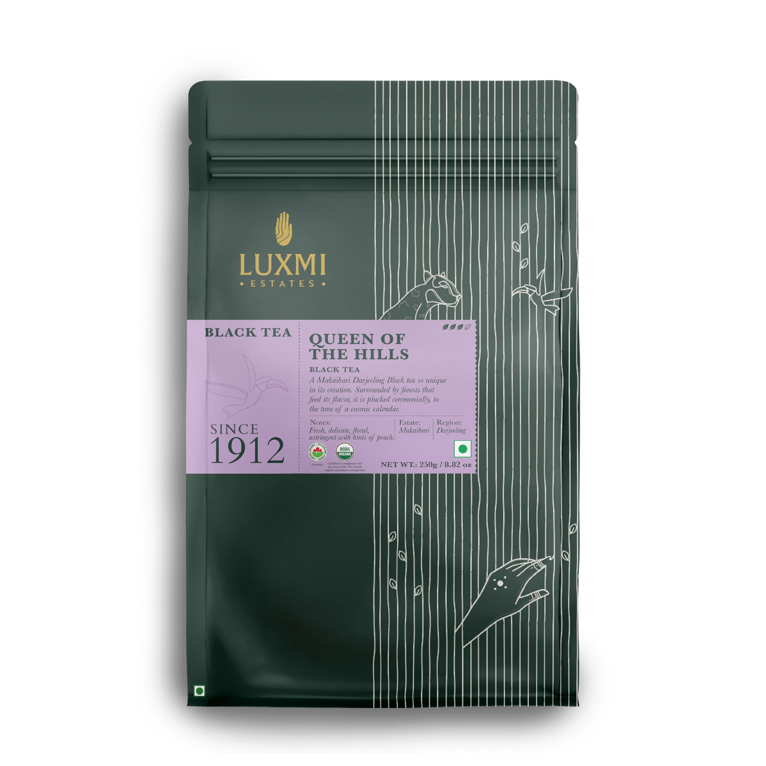 LUXMIEstates - Queen of the Hills - Organic Black Tea - Loose Leaf - 250g (125 cups) | Freshly Harvested Organic Makaibari Darjeeling Tea | Best Natural Flavor Tea The World Has To Offer