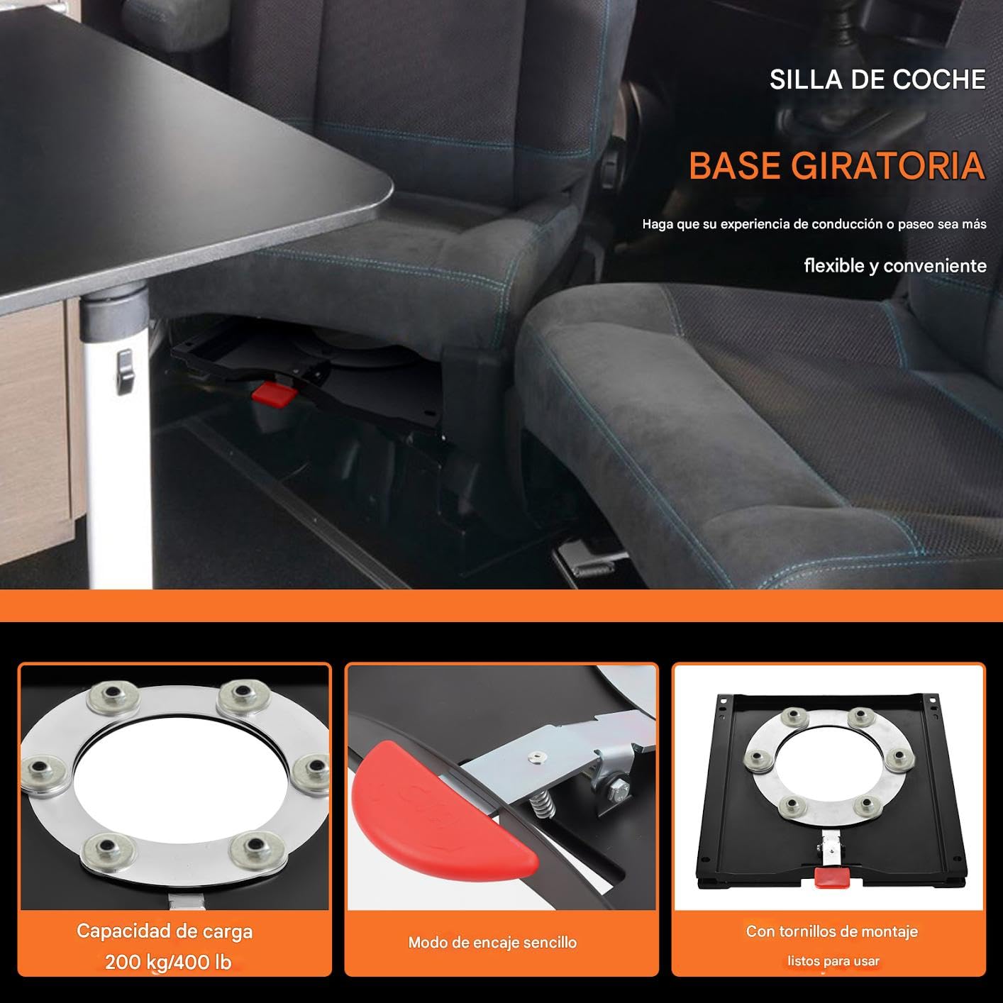 Asiento de consola giratoria para T5, T 6 360° Asiento con consola giratoria sostener 200 kg Trabajo pesado Base giratorias del asientos para caravanas,vehículos comerciales y furgonetas